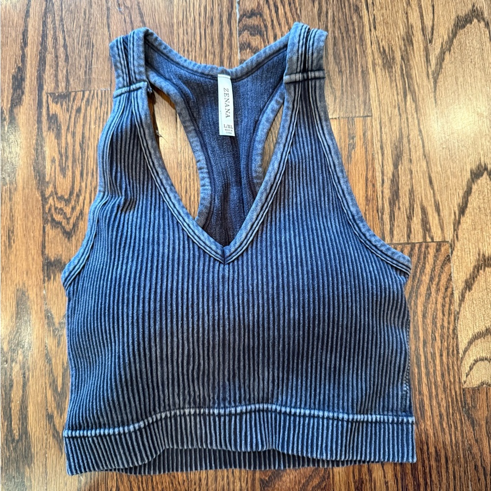 Zenana Outfitters Black Ribbed Tank Top New Large / X-Large